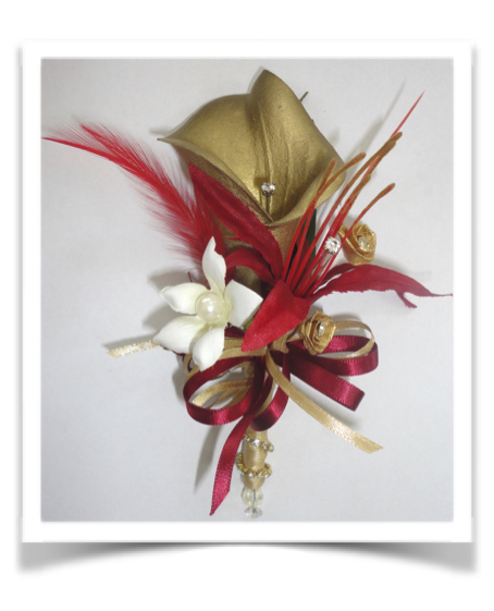 Red & Gold Calla Lily & Stephanotis Corsage
